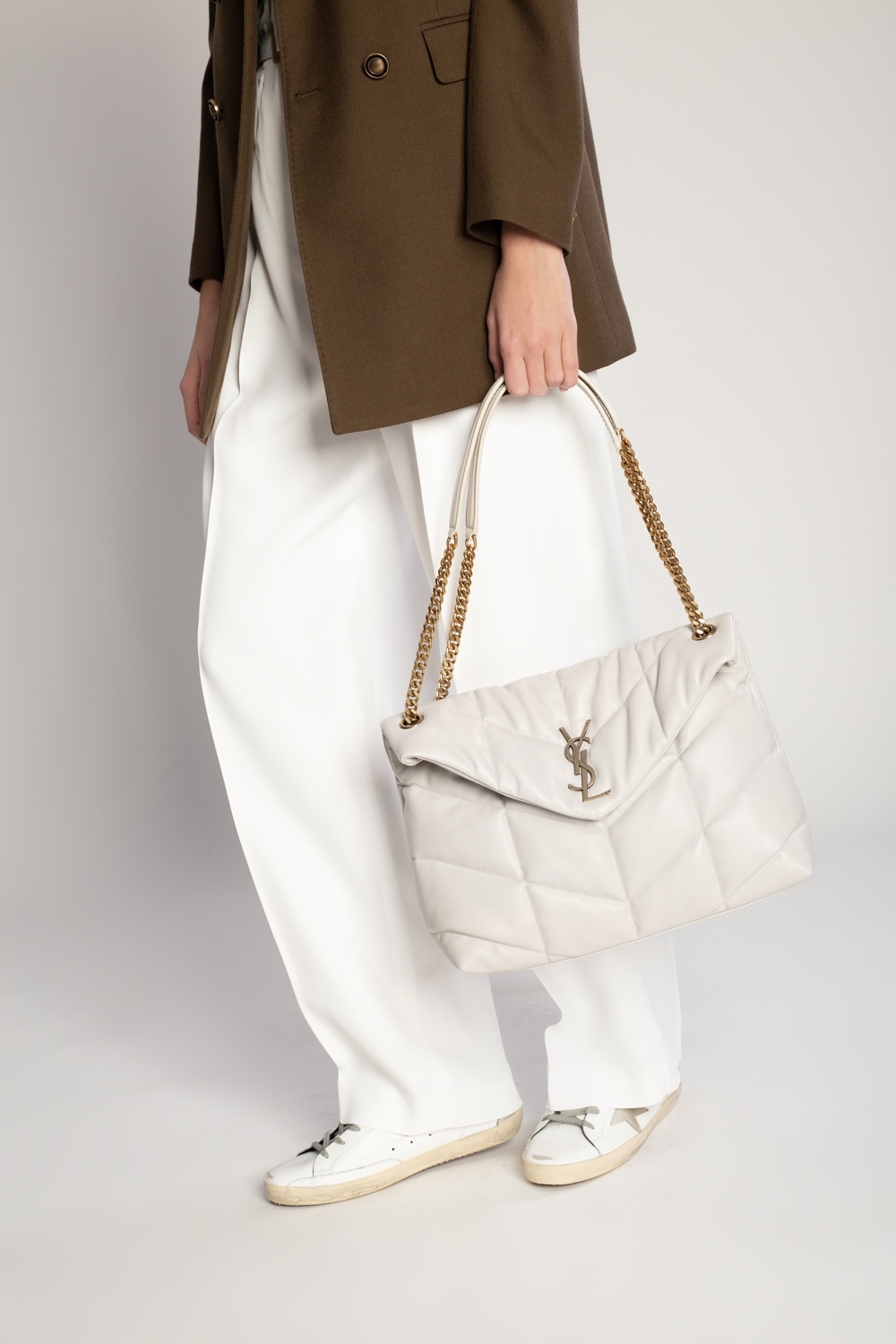 Saint Laurent Medium Loulou Puffer Shoulder Bag In White