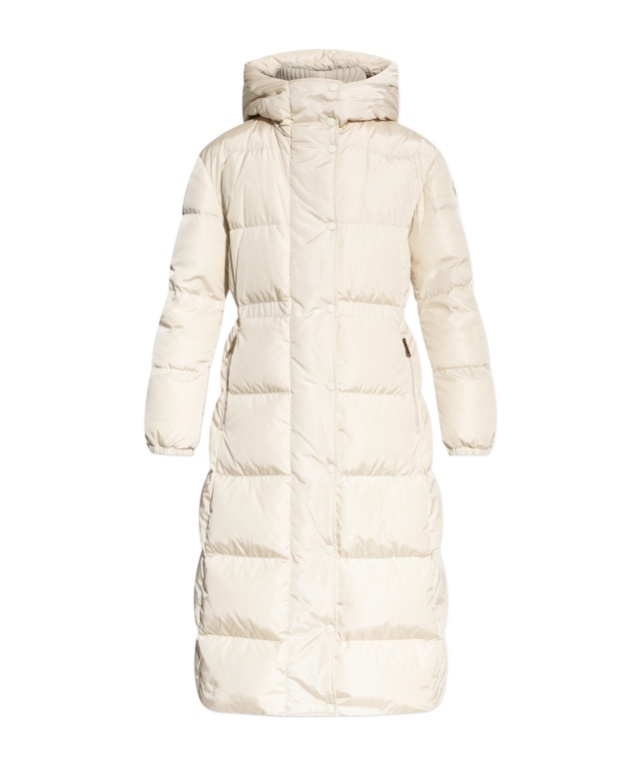 Moncler Chamer Wool-trimmed Hooded Long Down Jacket In White