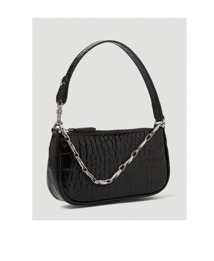 By Far Crocodile Embossed Shoulder Bag In Black