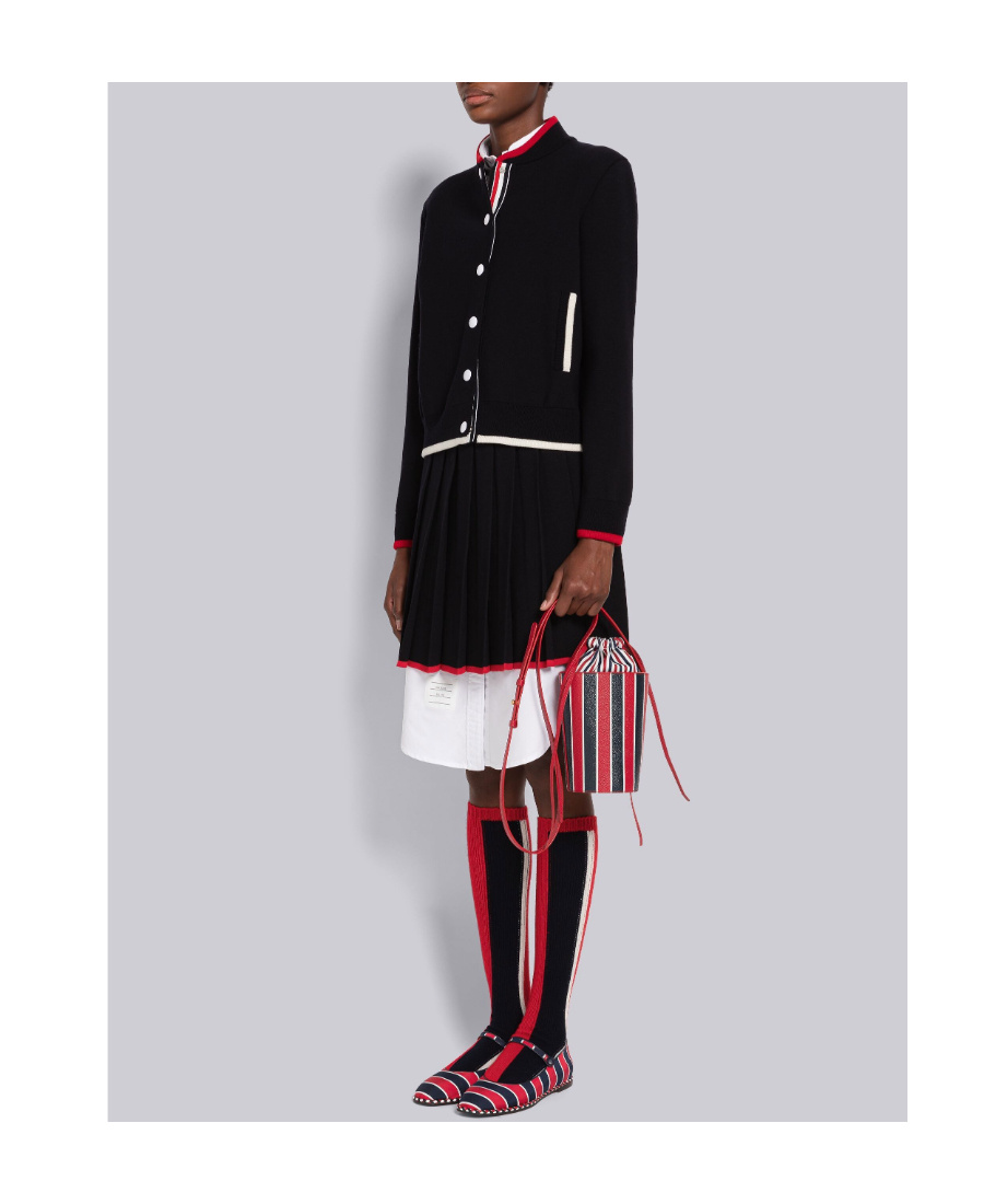 Thom Browne Mini Rwb-stripe Lining Bucket Bag In Red