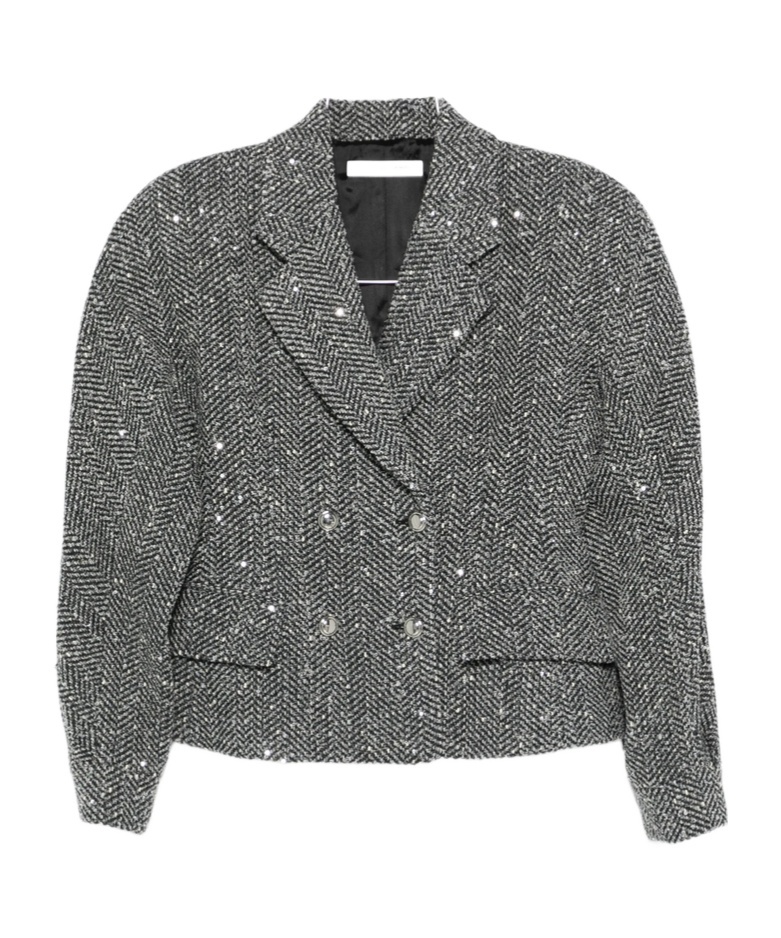 Alessandra Rich Sequin-embellished Herringbone Jacket In Gray