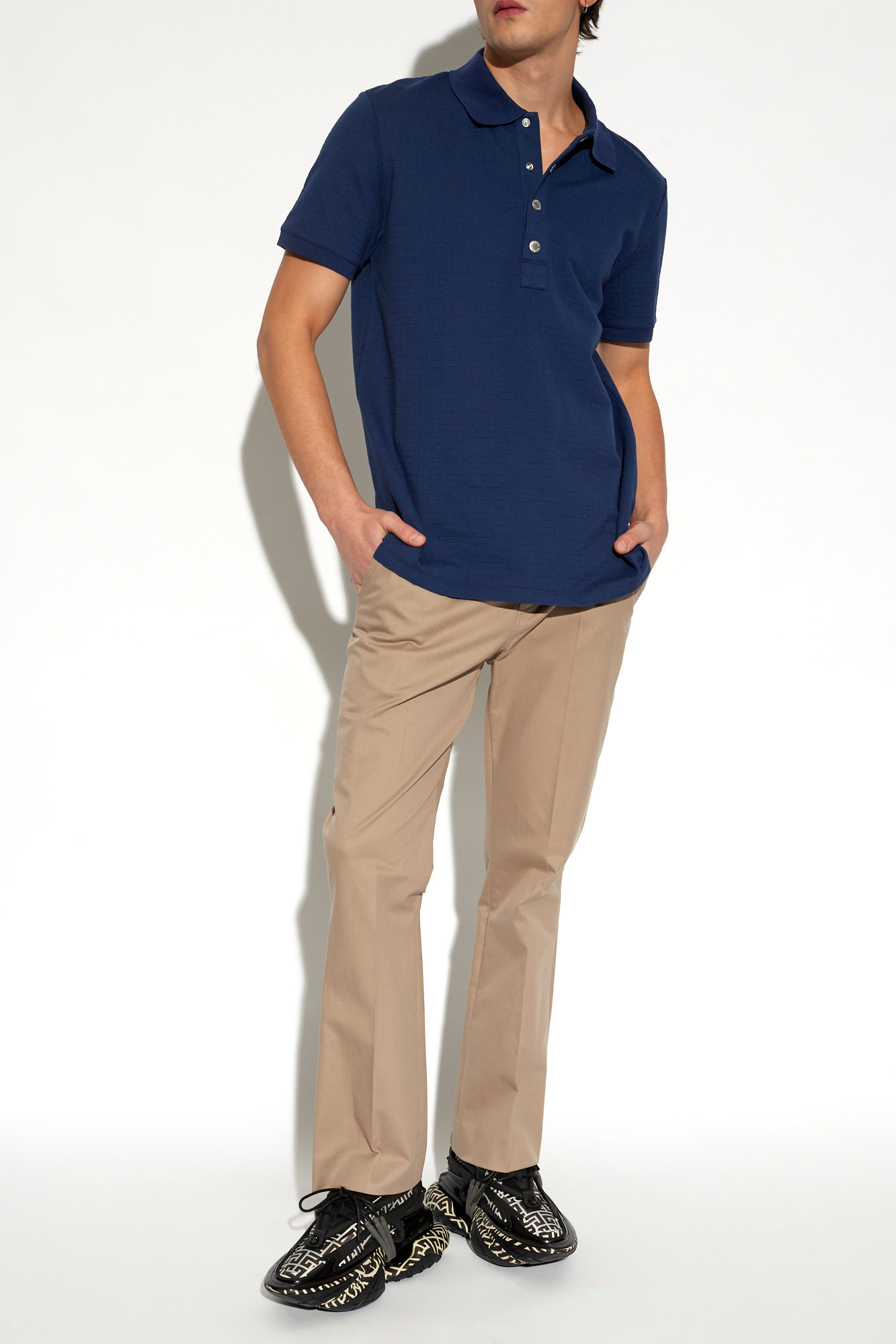 Balmain Monogram-jacquard Cotton Polo Shirt In Blue