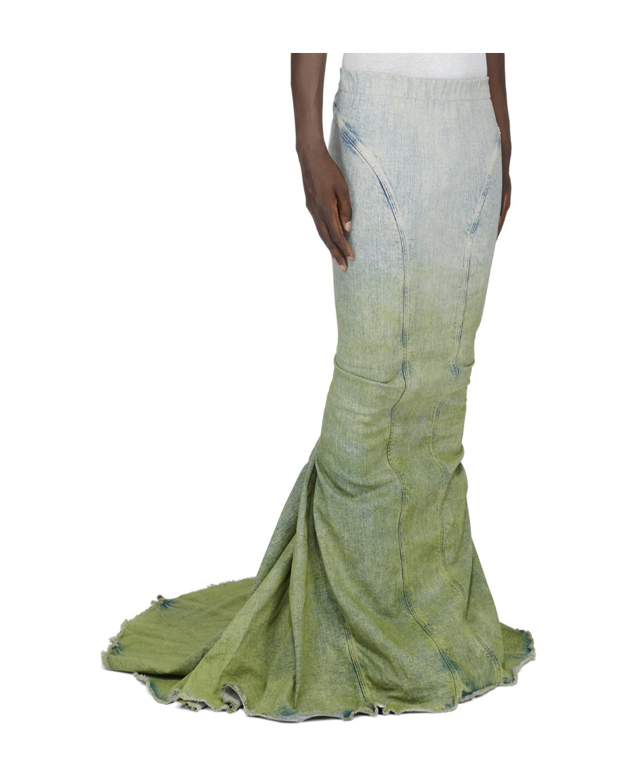MONCLER X RICK OWENS GRADIENT-EFFECT DENIM MAXI SKIRT