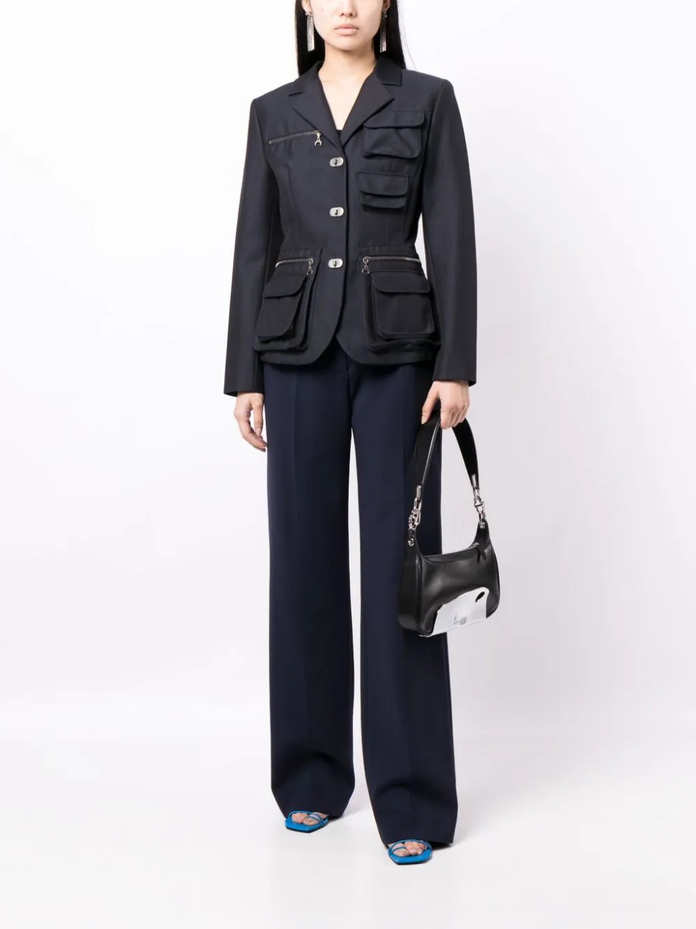 Off-white Blue Wide-leg Virgin-wool-blend Trousers In Black