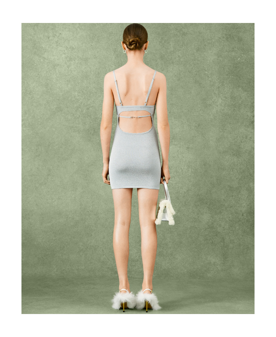 Jacquemus Fiesta Glitter Dress In Gray