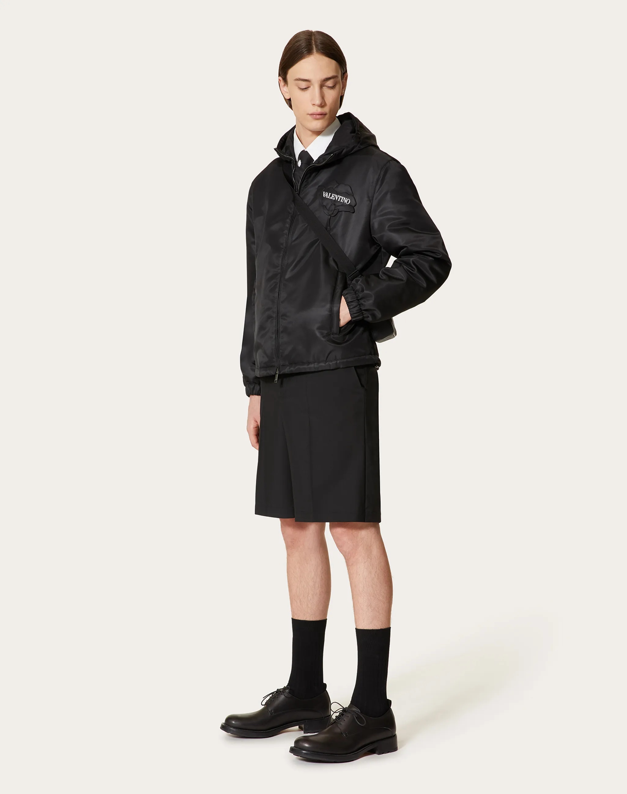 Valentino Hooded Logo-print Technical Windbreaker Jacket In Black