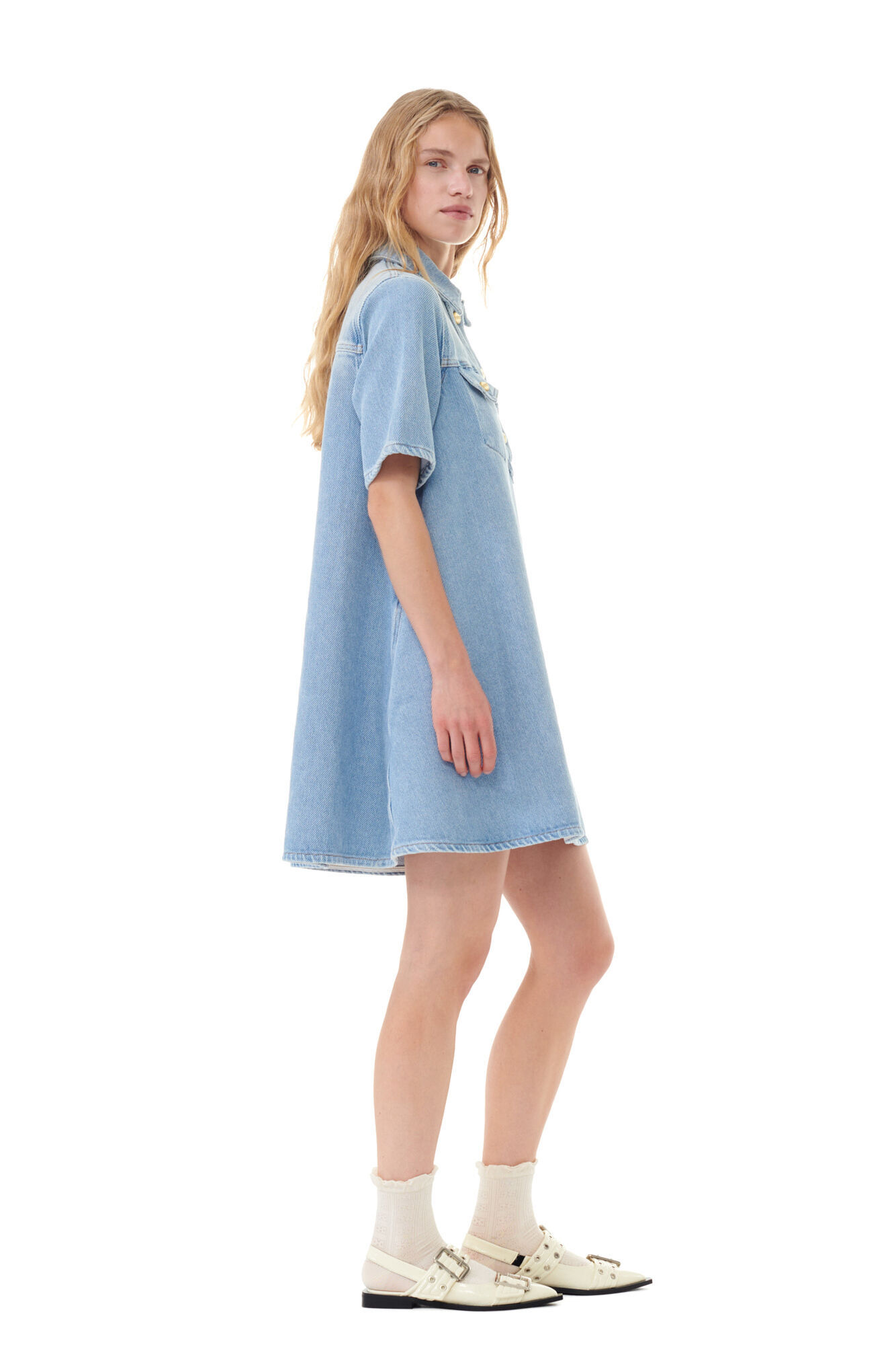 Ganni Cutline Organic Cotton Denim Minidress In Mid Blue Vintage