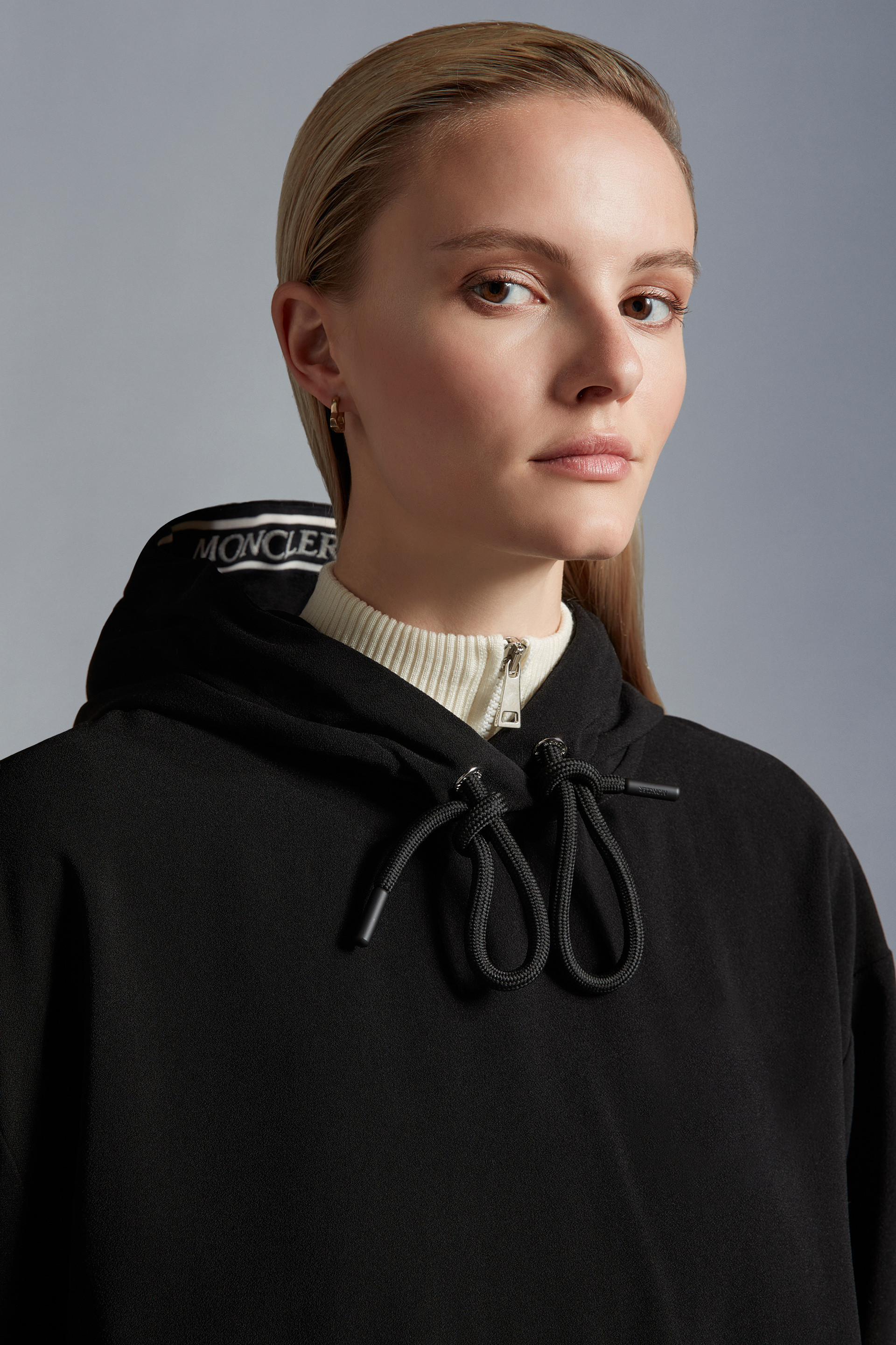 Moncler Logo-appliqué Satin Hoodie In Black