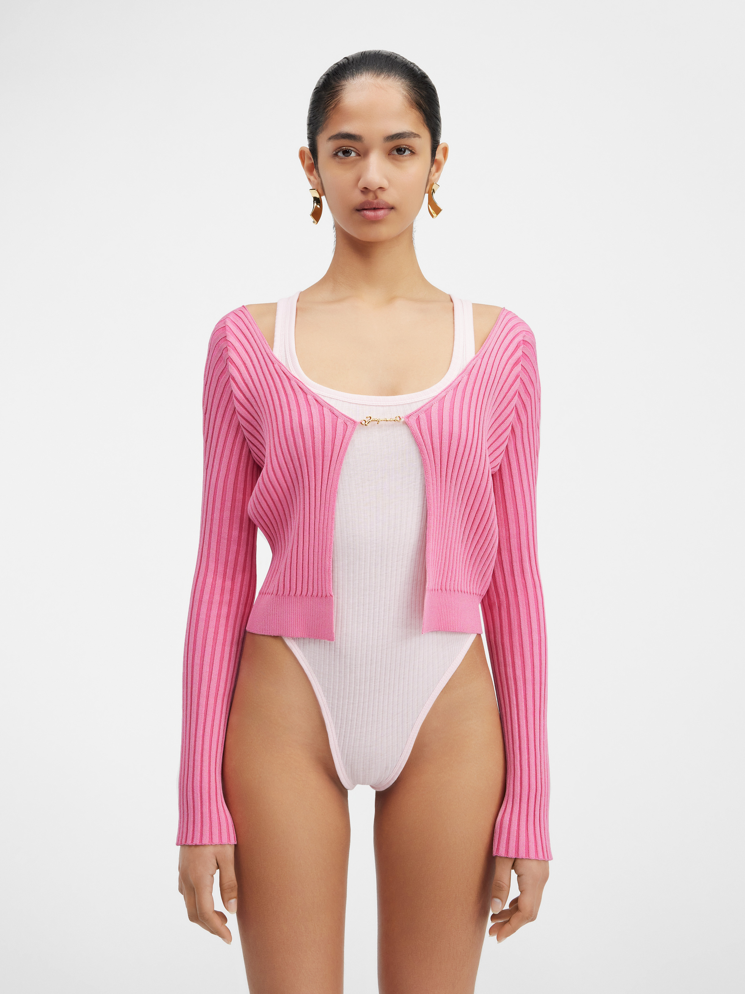 Jacquemus La Maille Pralù Ribbed Cardigan In Pink