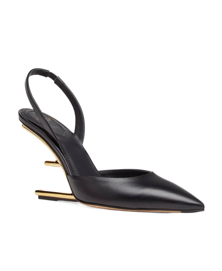 FENDI BLACK LEATHER HIGH-HEELED SLINGBACKS
