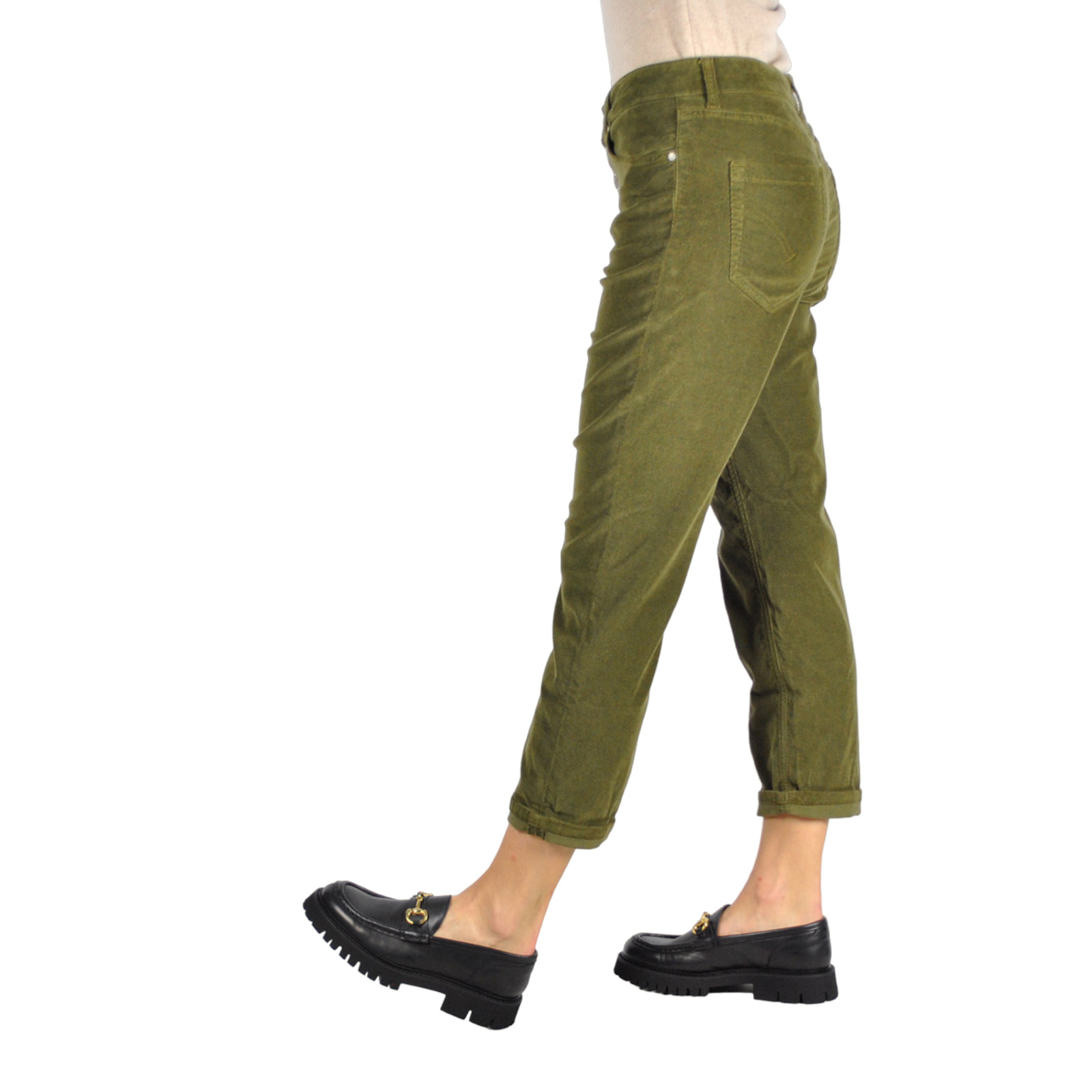 Dondup Button-up Corduroy Cropped Trousers In Green