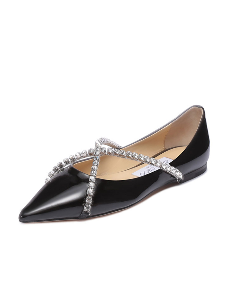 Jimmy Choo Crystal Chain Pointed Shallow-mouth Flat Shoes In Black