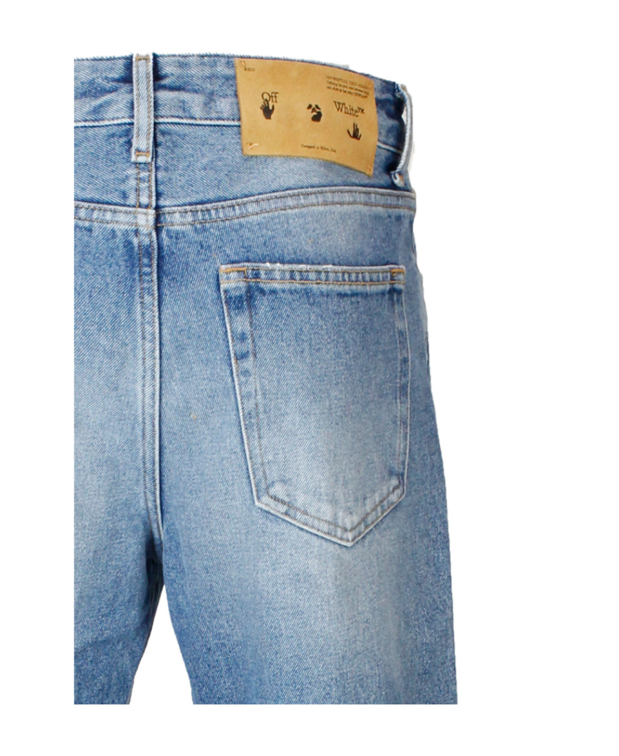 Off-white Logo Cropped Jeans In Blue