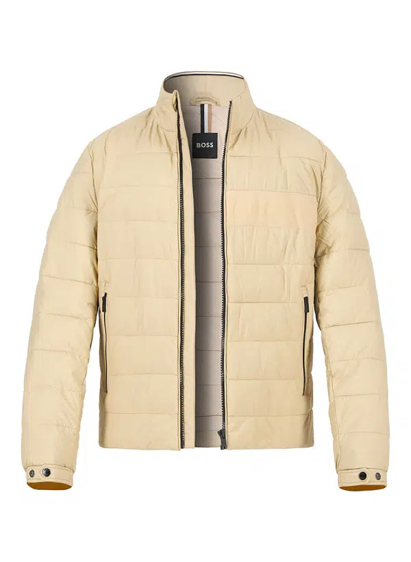 Hugo Boss High Collar Long Sleeve Cotton Coat In Neutral
