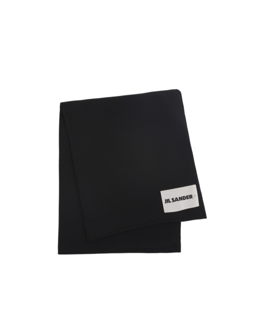 Jil Sander Cashmere Logo-patch Scarf In Black