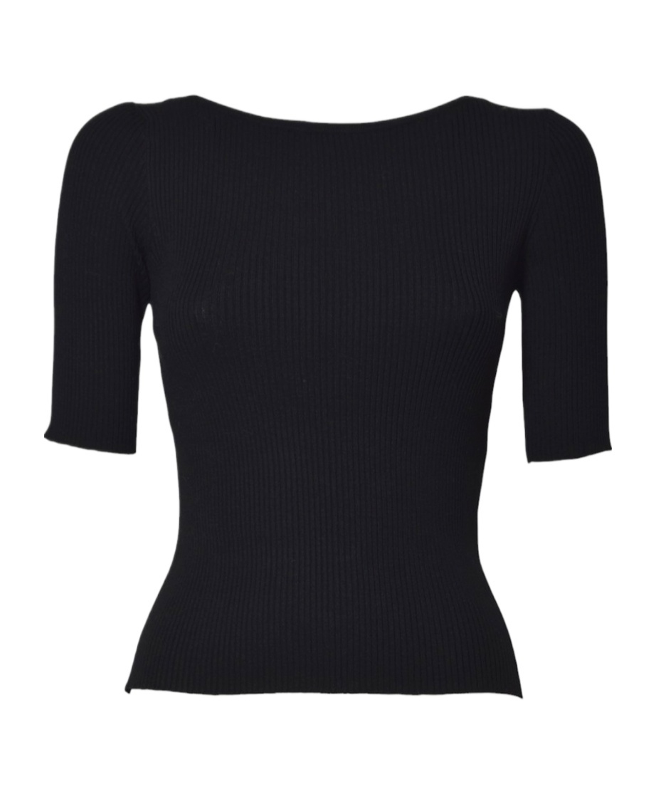 Weekend Max Mara Boat Neck Ribbed Sweatshirt In Black