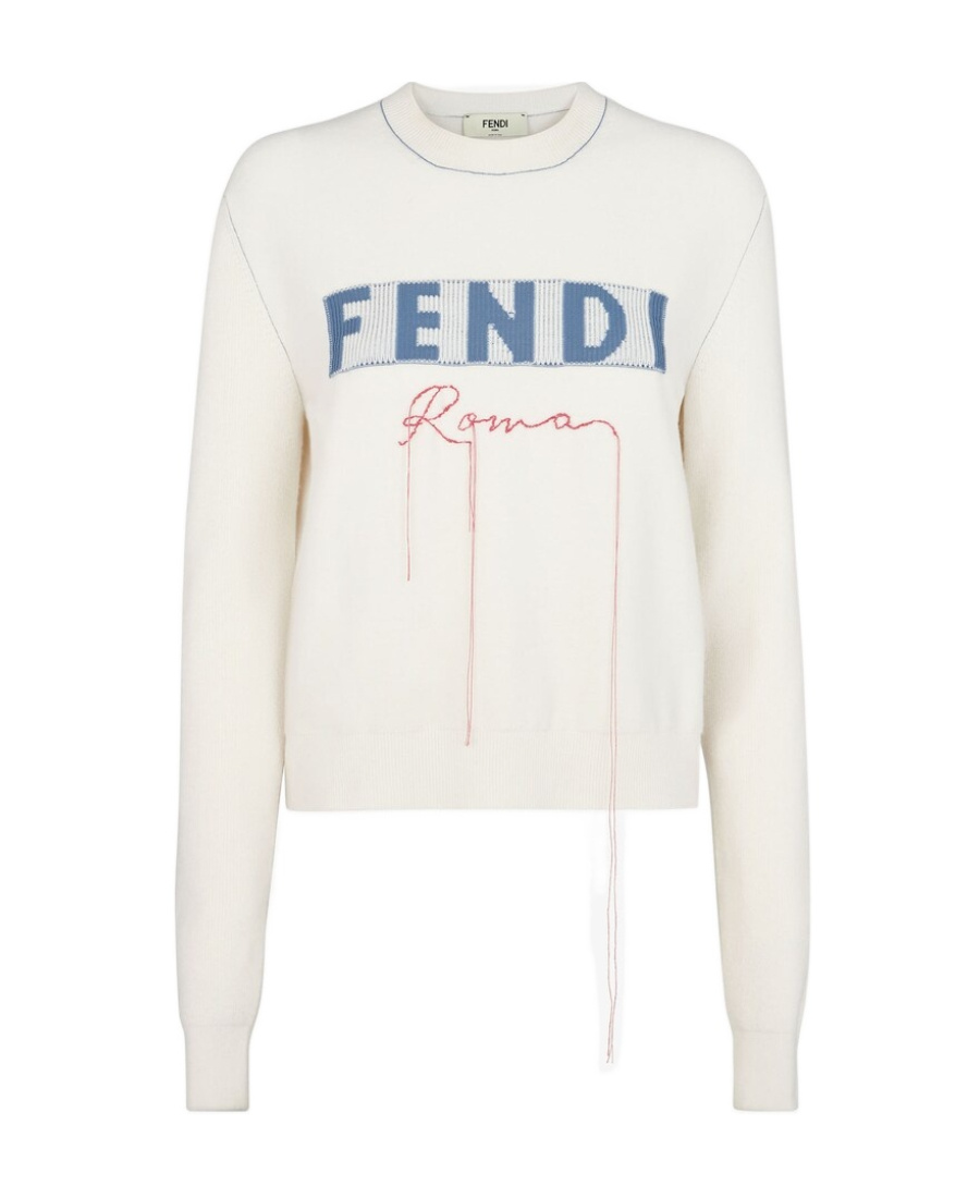 Fendi Ivory Stretch Cashmere Blend Sweater In White