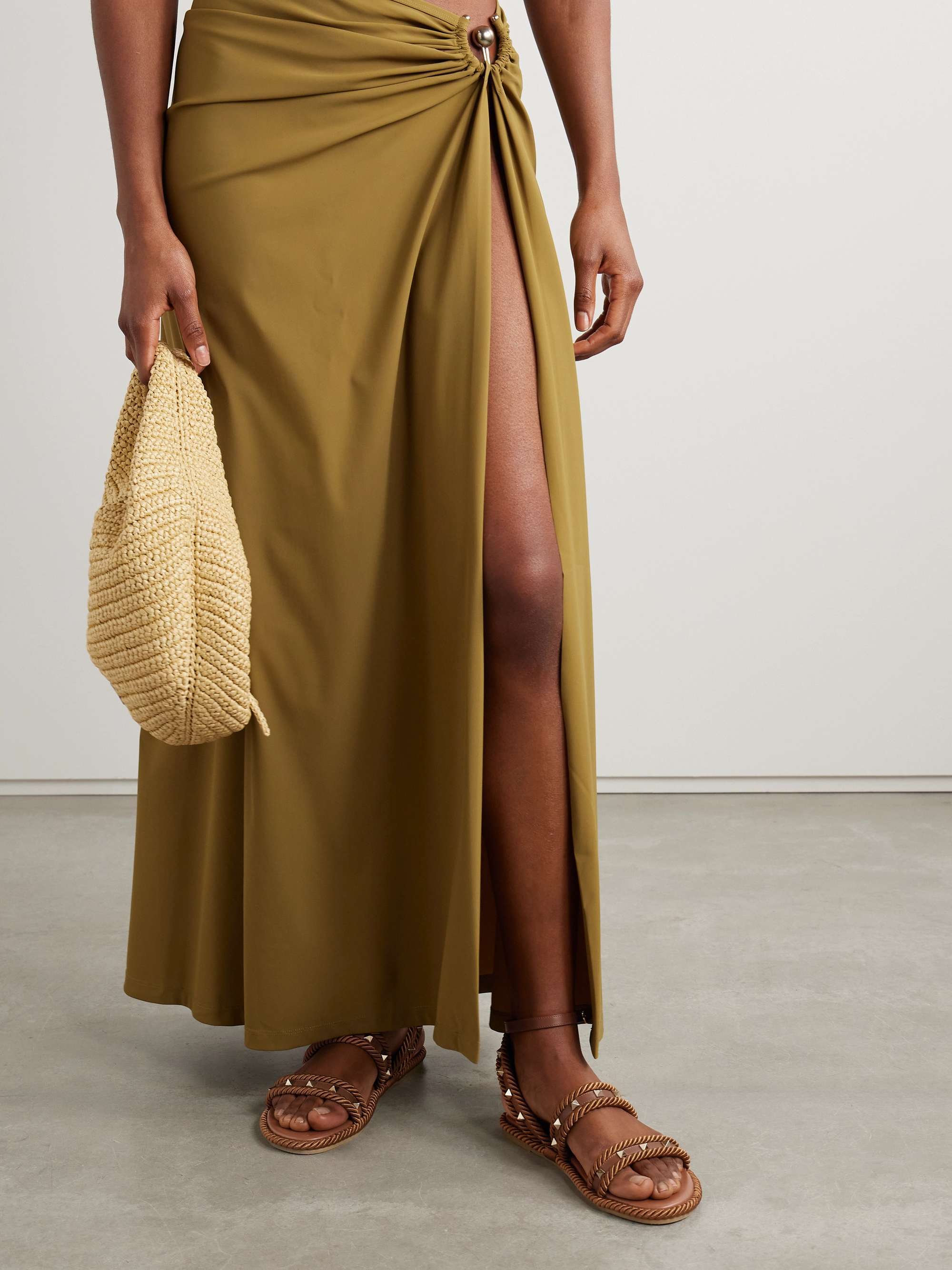 Valentino Garavani Caramel Fabric Rockstud Sandals In Brown