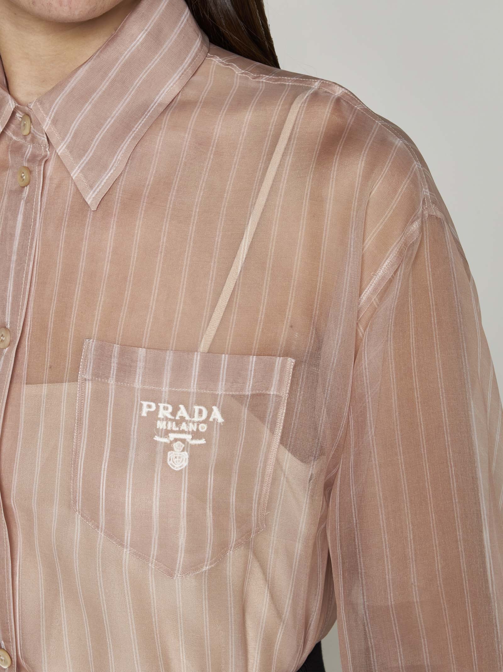Prada Striped Silk Long-sleeve Shirt In Nude