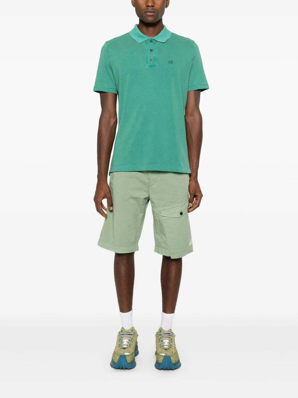 C.p. Company Sage Green Twill Stretch Shorts In Green