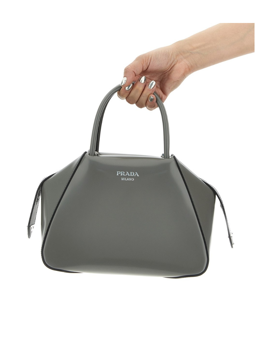 Shop Prada Small Supernova Leather Tote Bag In Gray