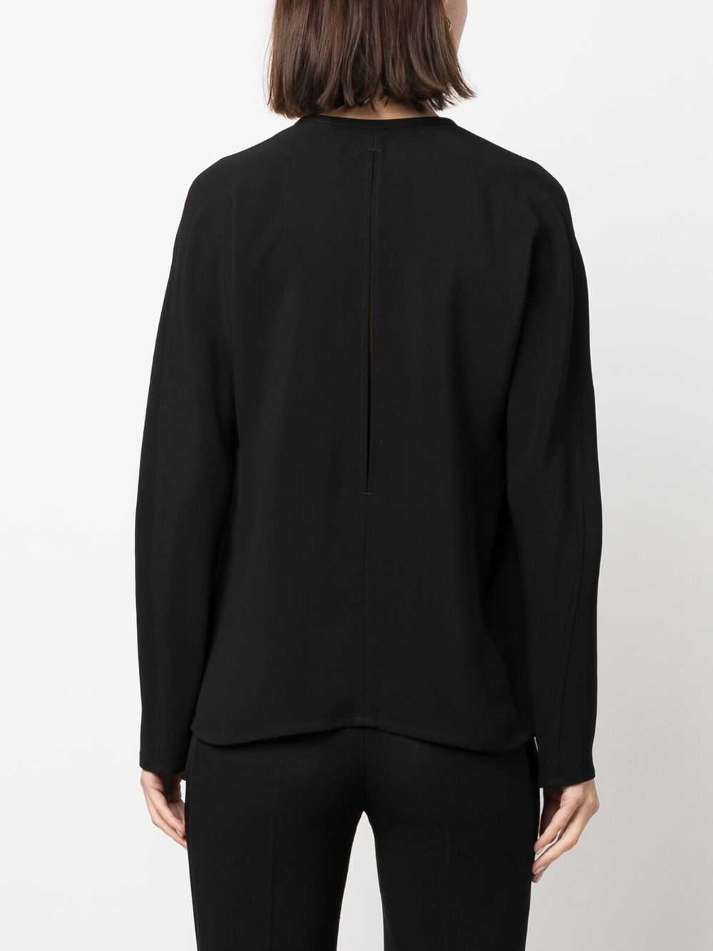 Ferragamo Gathered Tie Neck Long Sleeve Top In Black