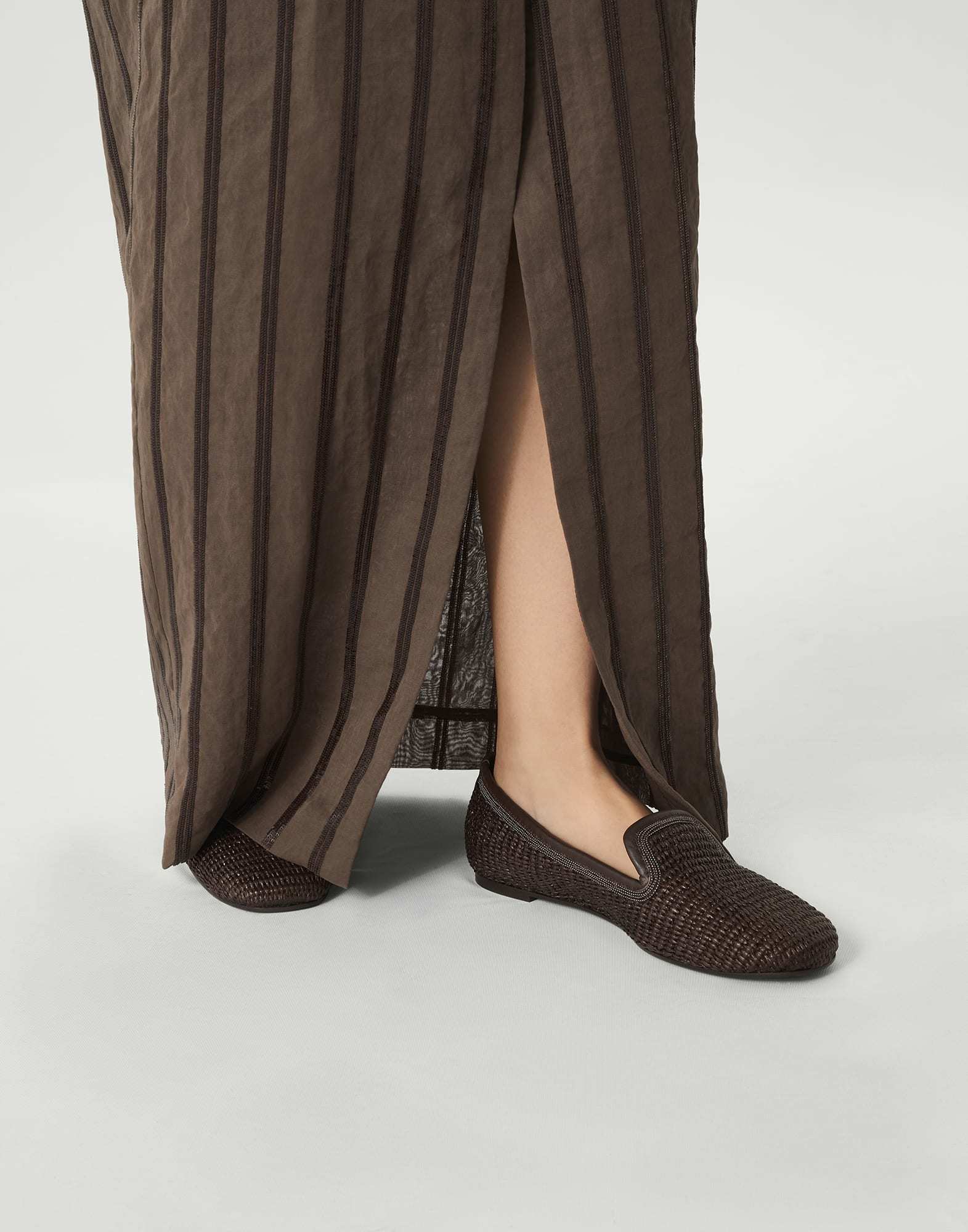 Brunello Cucinelli Raffia Braided Ballet Flats In Black