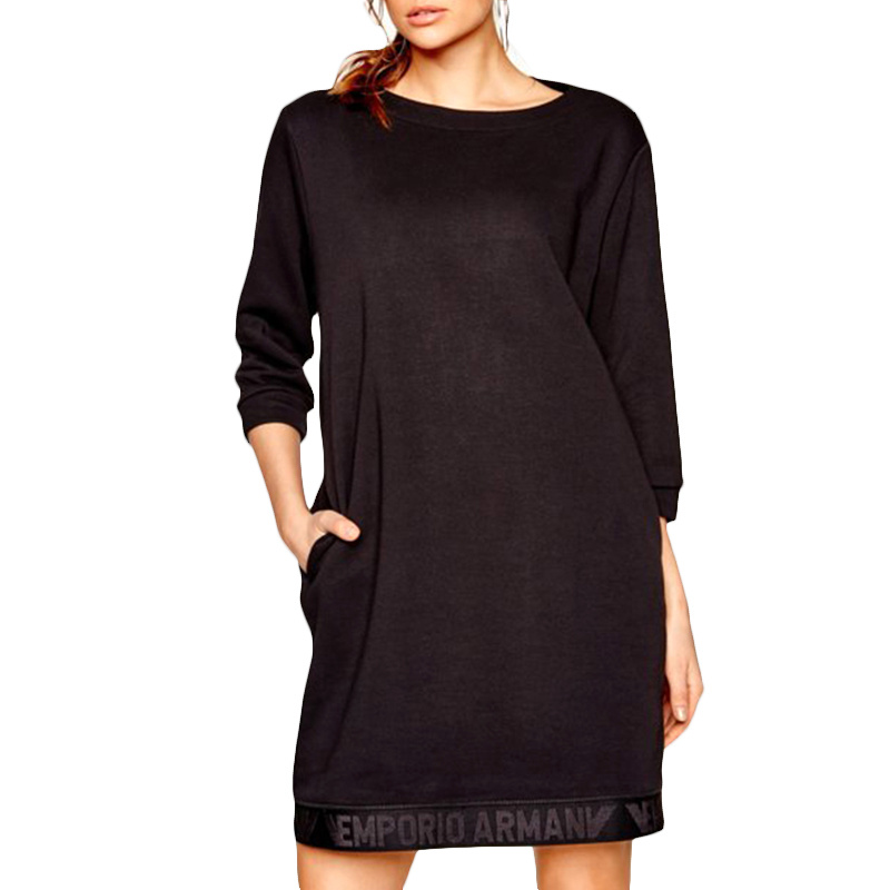 Emporio Armani Straight Tube Long-sleeved Dress In Black