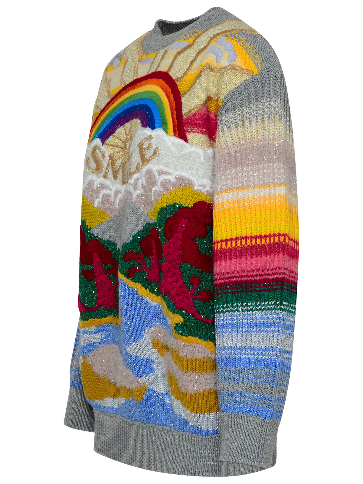 Stella Mccartney Festive Smile Embroidered Intarsia Wool-blend Sweater In Gray