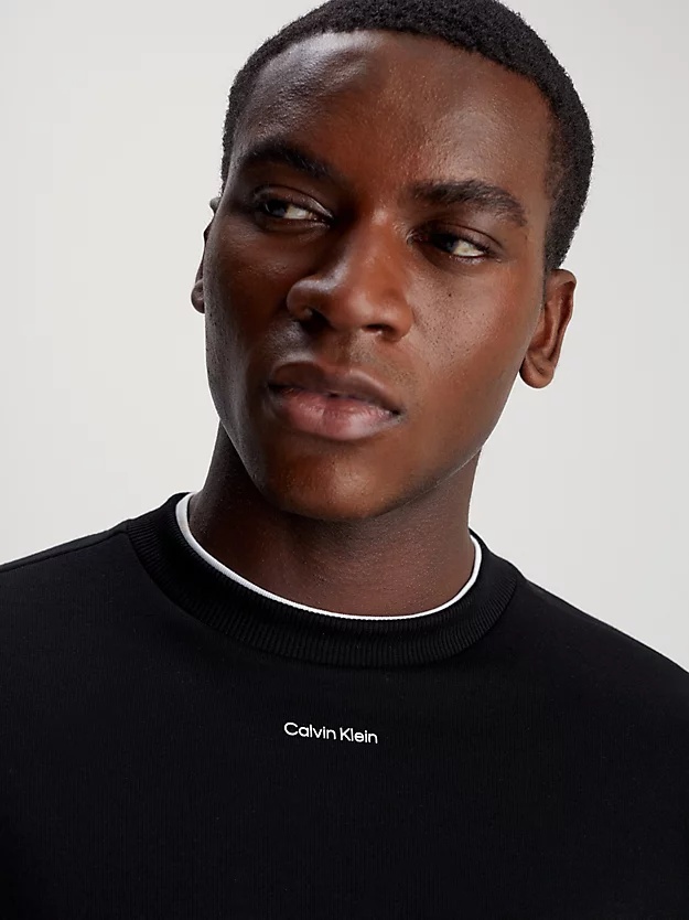 Shop Calvin Klein Round Collar Long Sleeve Sweater In Black