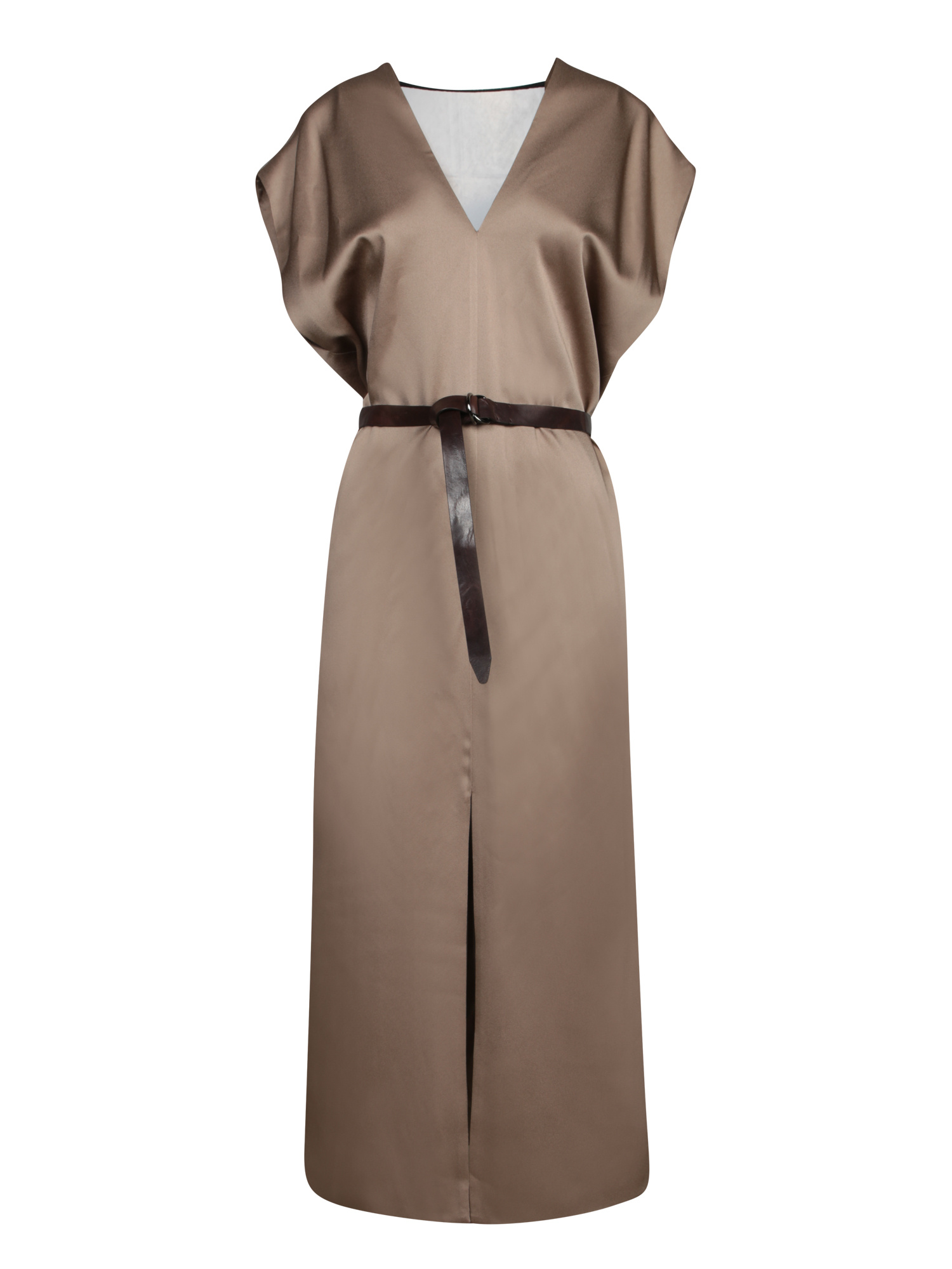 Brunello Cucinelli Lace-up V-neck Dress In Brown
