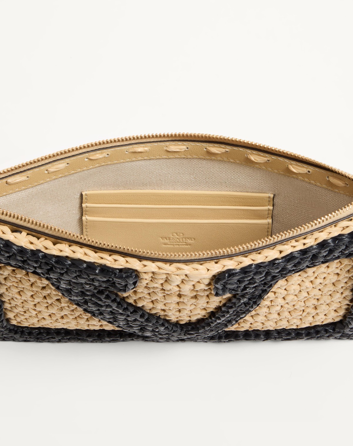 Valentino Garavani Garavani Viva Superstar Small Pouch In Synthetic Raffia Woman Natural Uni In Black