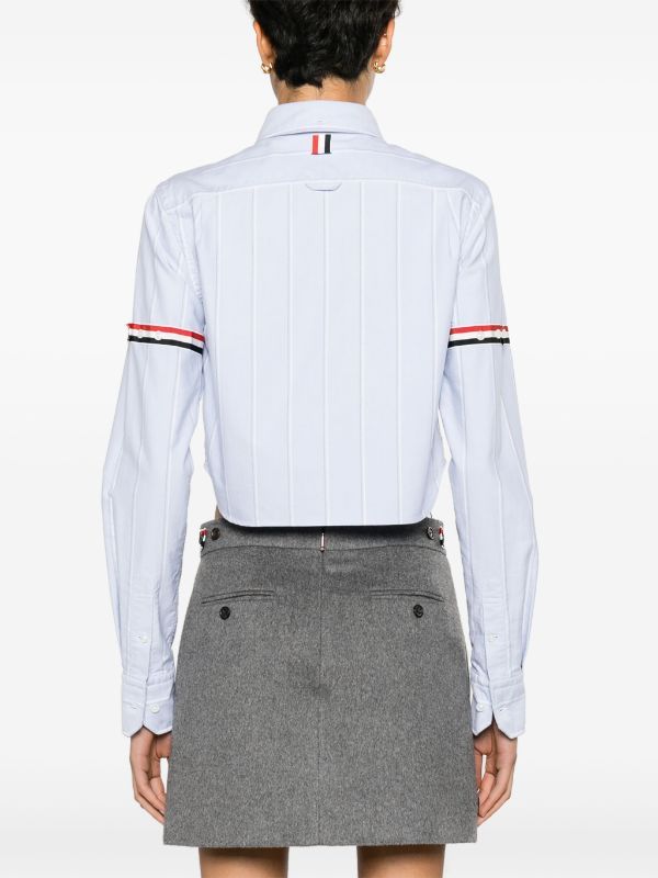 Thom Browne Oxford Striped Poplin Cropped Shirt In White