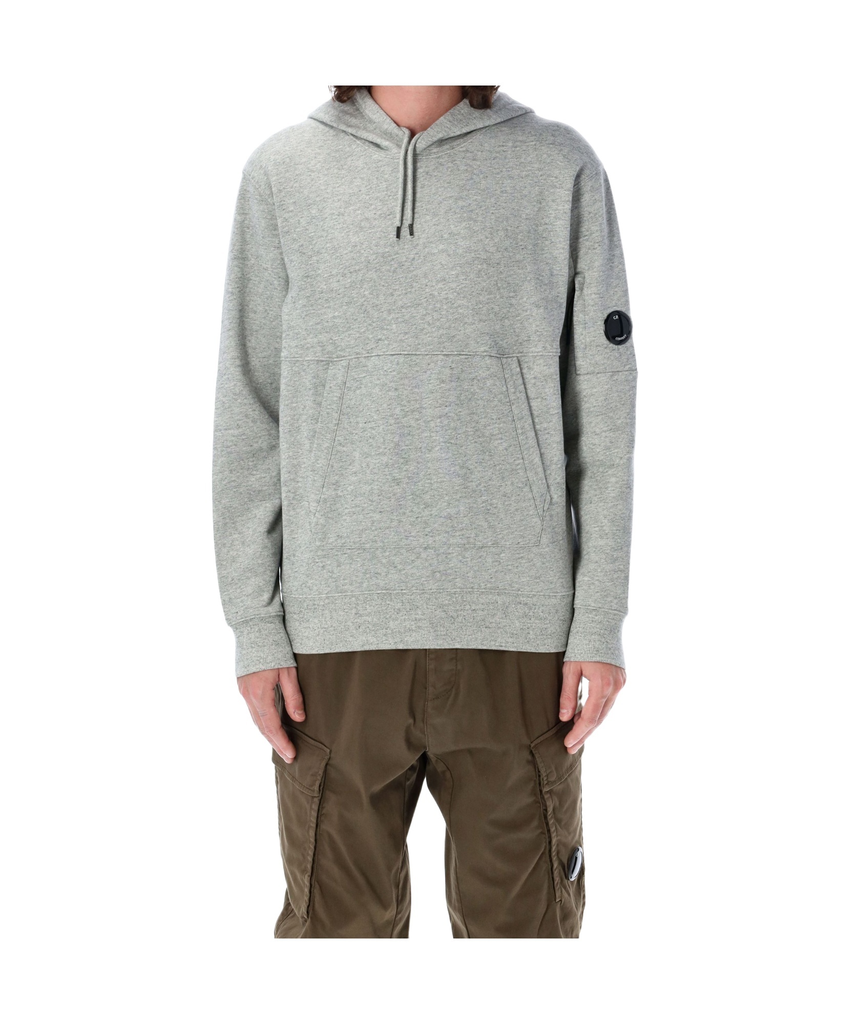 C.p. Company Diagonal Raised Fleece Lens Hooded Sweatshirt In Gray