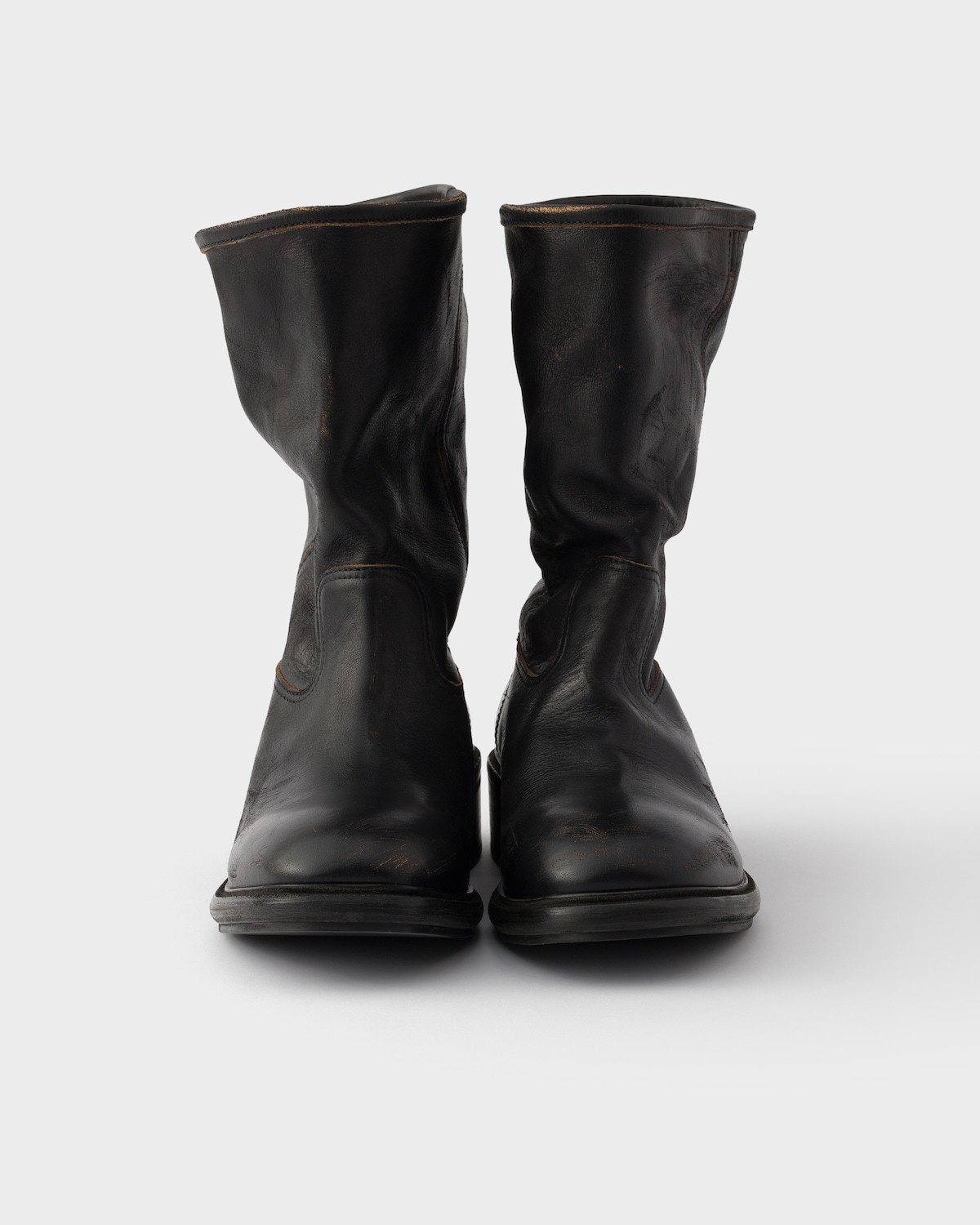 Prada Vintage-effect Leather Boots In Black