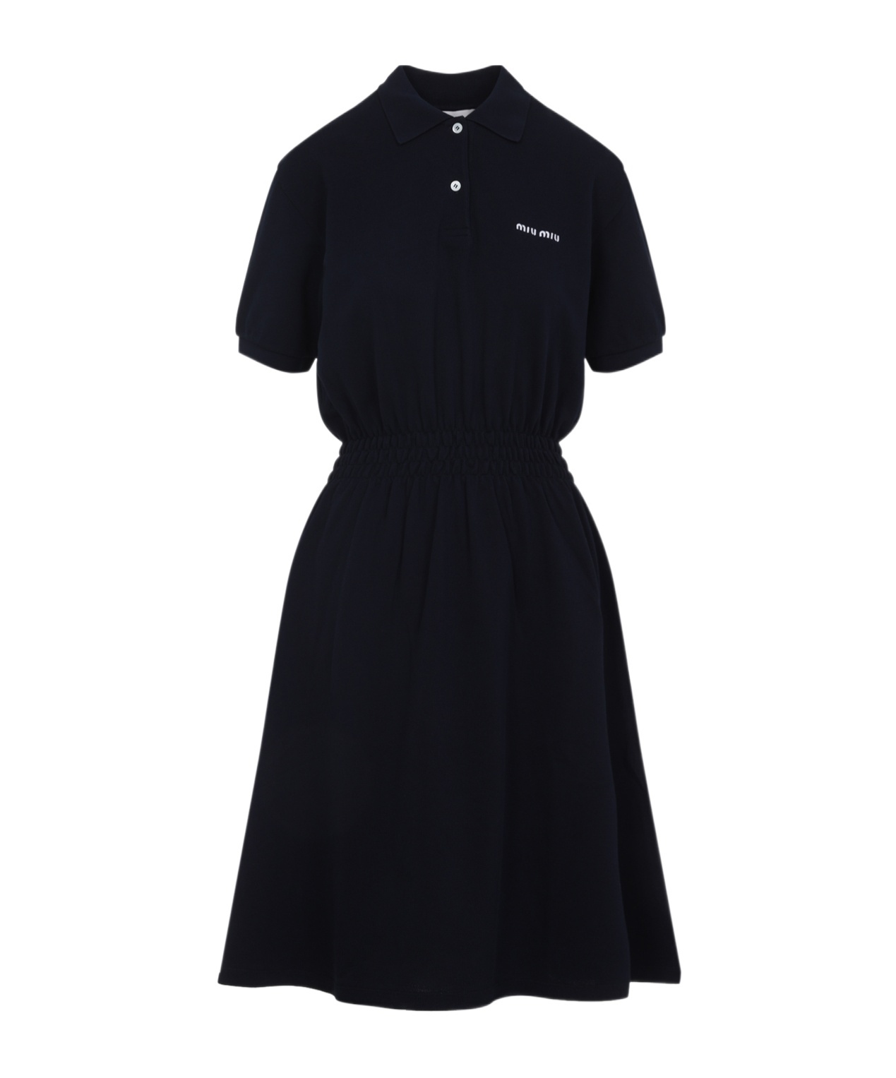 Miu Miu Mini Dress With Elastic Waist And Flared Skirt In Black