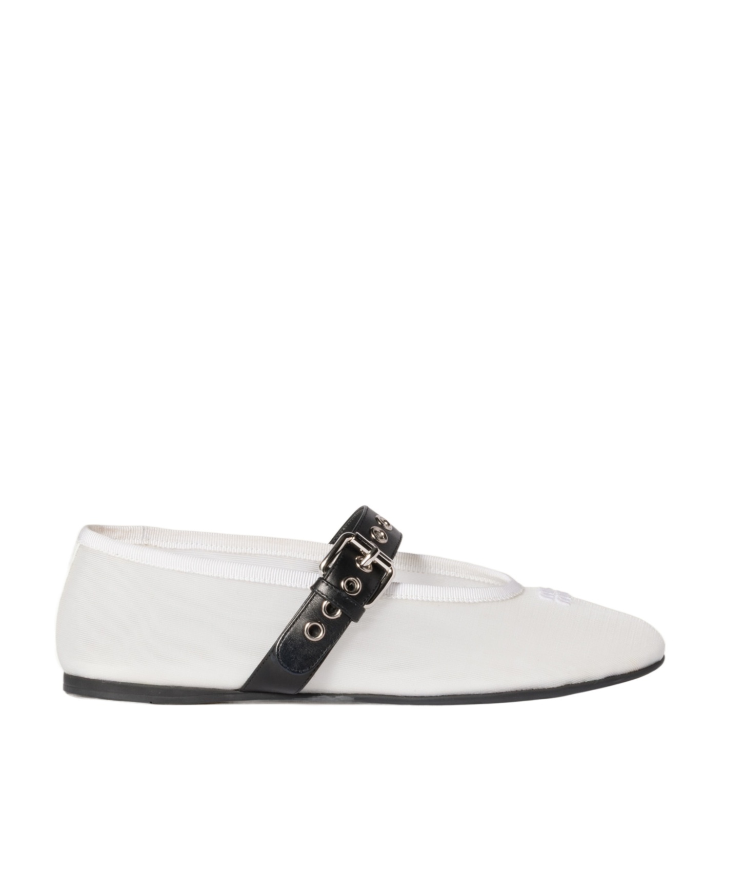 Miu Miu Mesh Ballerinas With Contrasting Leather Buckle In White