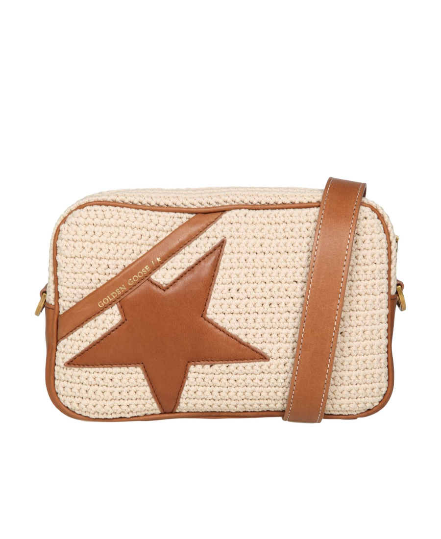 Golden Goose Star-patch Crochet Crossbody Bag In Nude