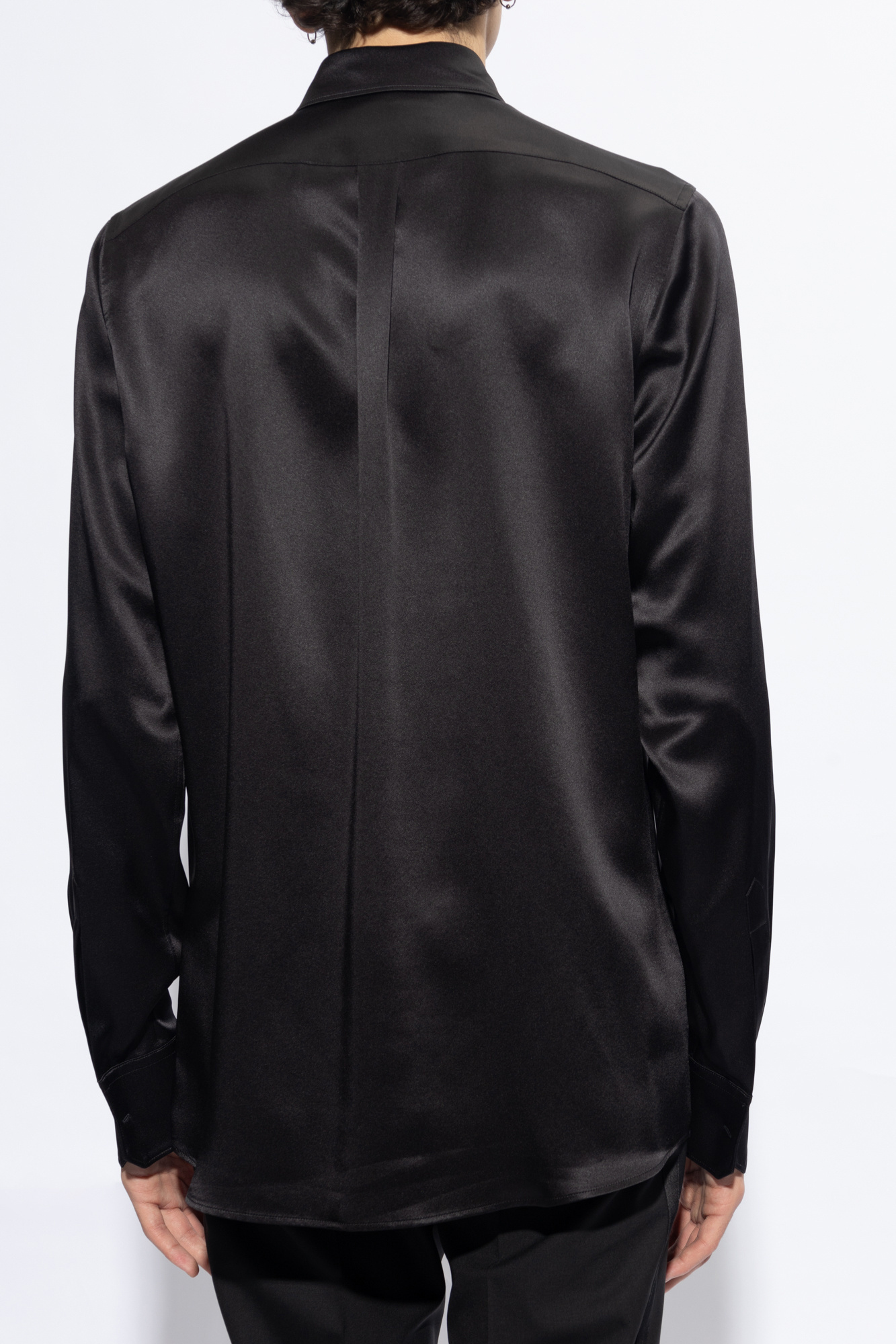 Dolce & Gabbana Long Sleeve Printed Silk Shirt In Black