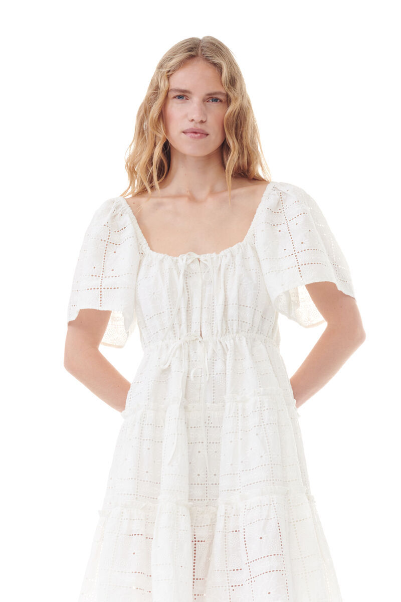 Ganni White Broderie Anglaise Layer Dress In White