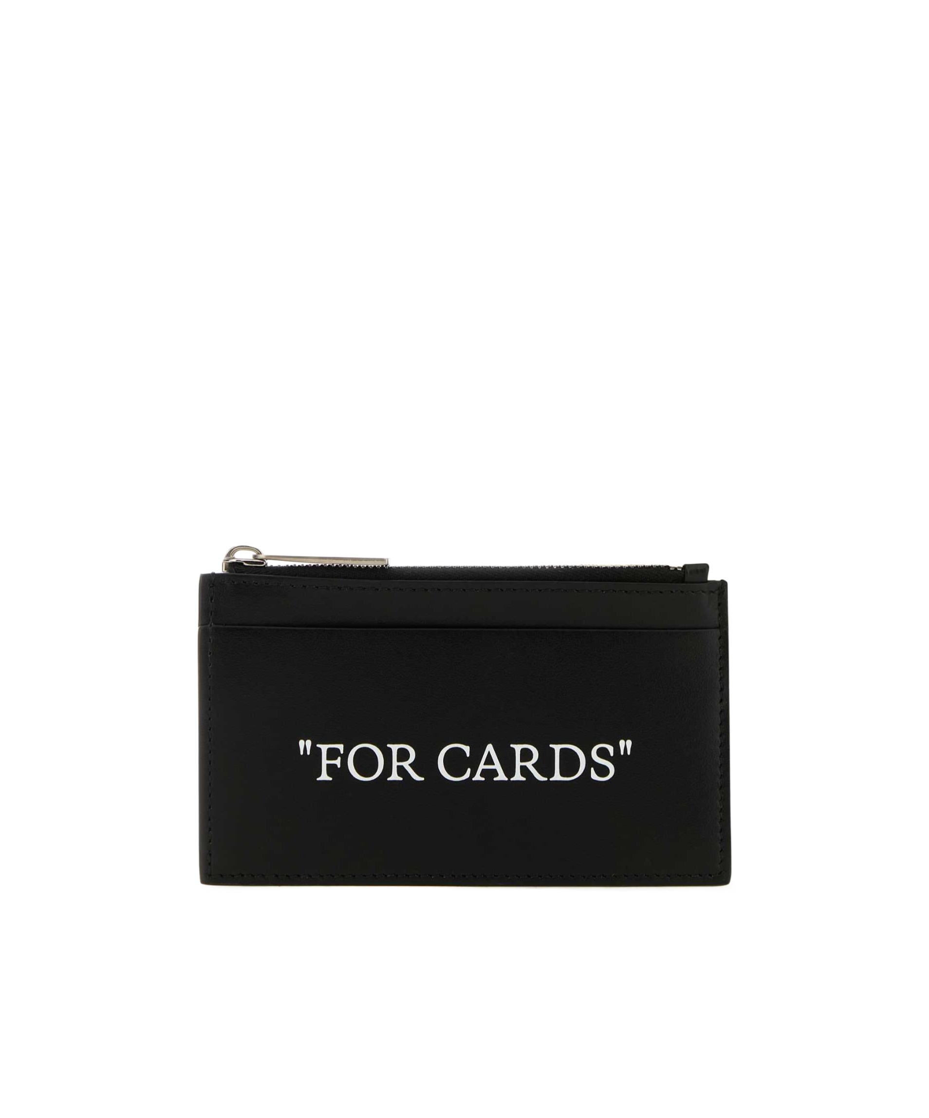 Off-white Leather Card Holder With Zip Pocket In Black
