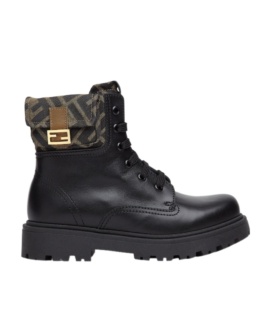 Fendi Ff-print Leather Boots In Black