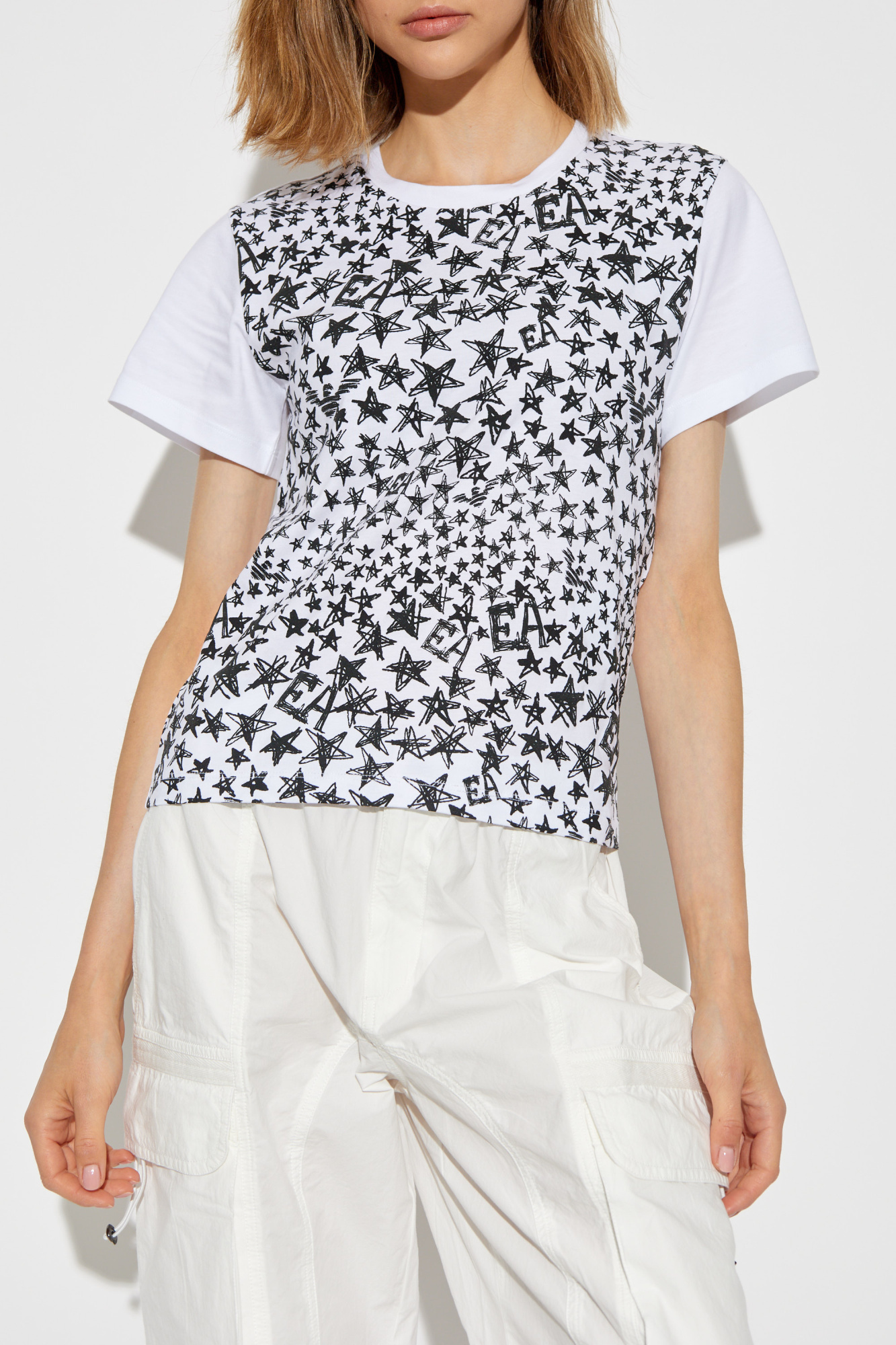 Shop Emporio Armani Star-print Cotton T-shirt In White