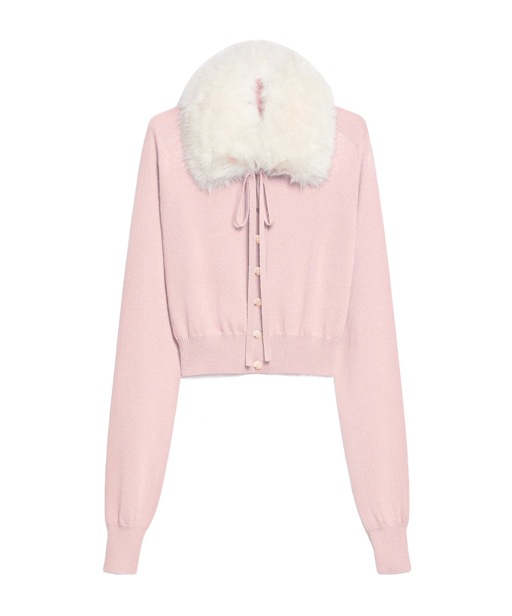 Sportmax Fur-collar Wool Cardigan In Nude