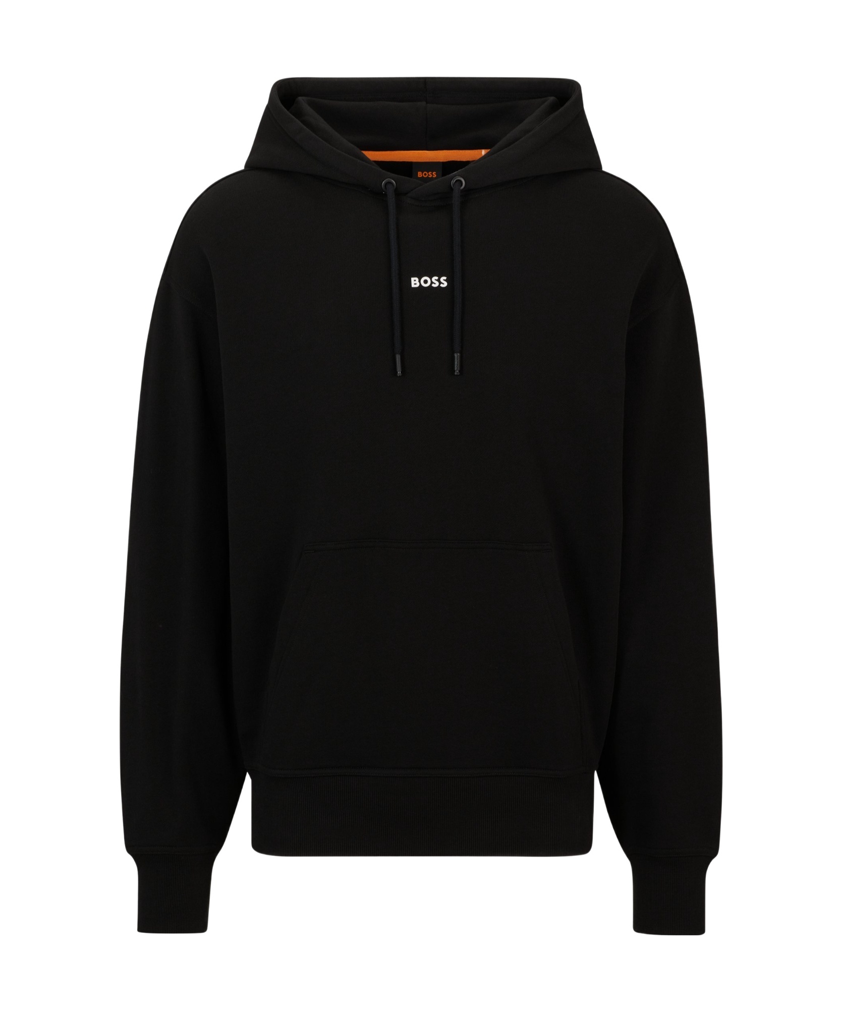 Hugo Boss Cotton-terry Hoodie With Contrast Logo In Black