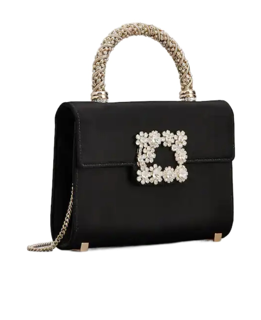 Roger Vivier Crystal Flower Crossbody Bag In Black