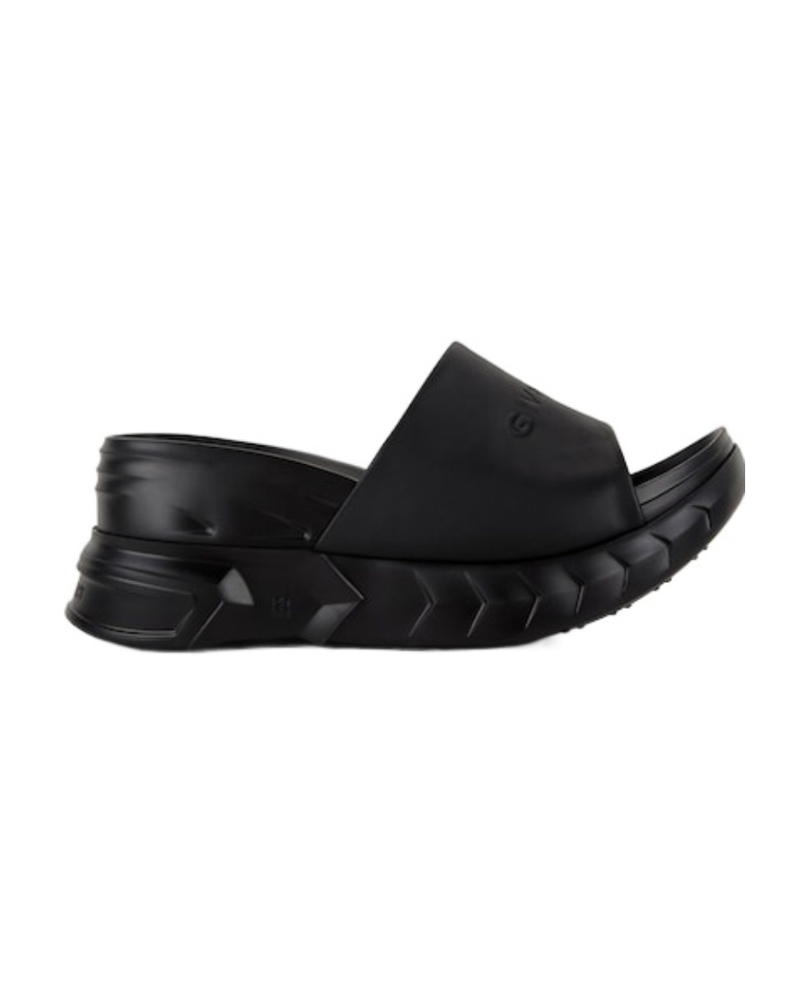 Givenchy Marshmallow Logo-debossed Leather Platform Slides In Black