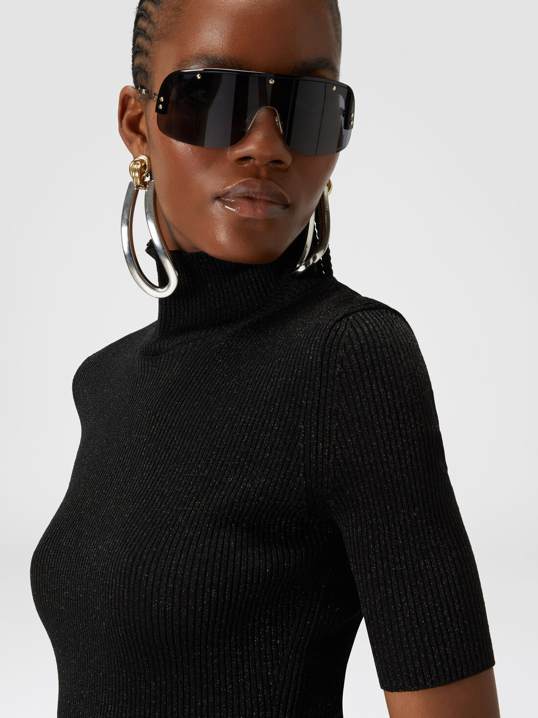 Missoni Short-sleeved Turtleneck In Glitter-effect Viscose In Black