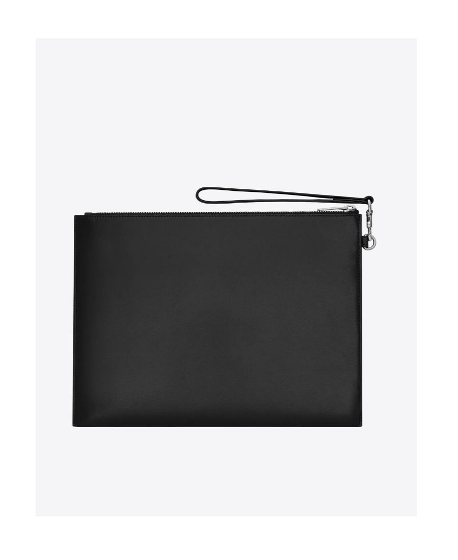Saint Laurent Mini Leather Monogram Clutch Handbag In Black
