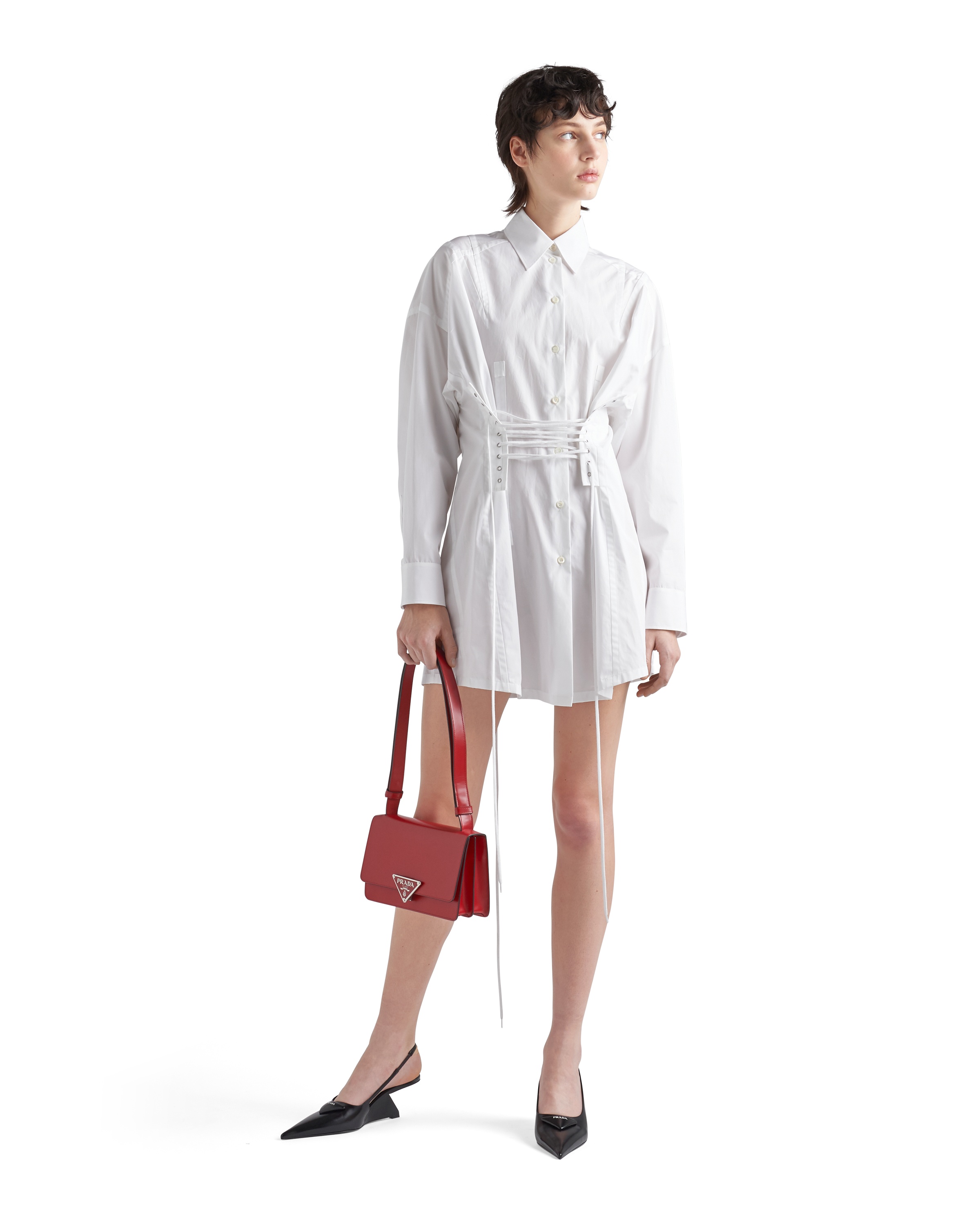 Prada Bedrucktes Minikleid Aus Popeline In White